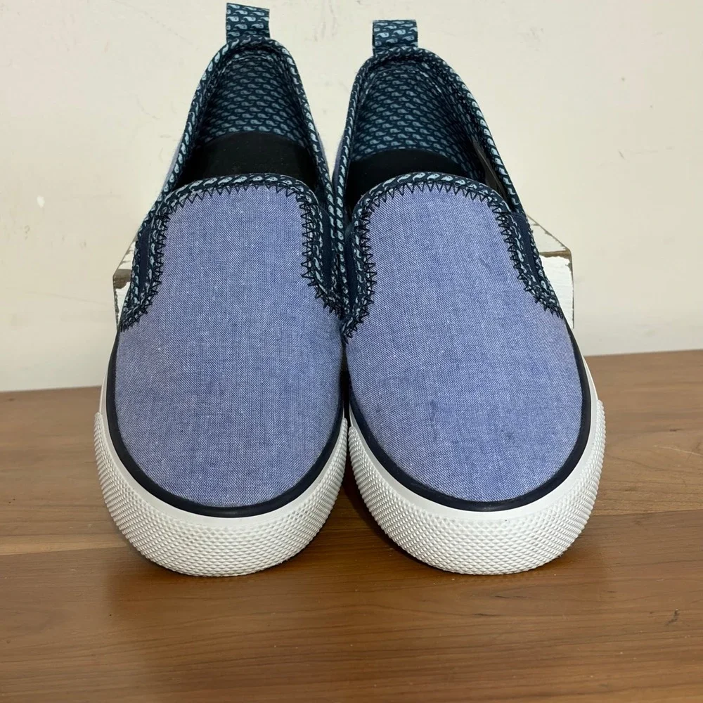 Sperry Vineyard Vines Crest Vibe Blue Chambray Whale Slip On Sneakers STS83272 8